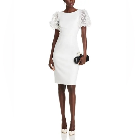 Eliza J Dresses & Skirts - NWT ELIZA J 3d Applique Puff Sleeve Knee Length White Dress Sz 6